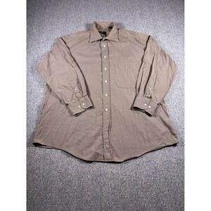 HUGO BOSS Tan Pinstripe Dress Shirt 17 34 35 Long Sleeve Button Up Mens